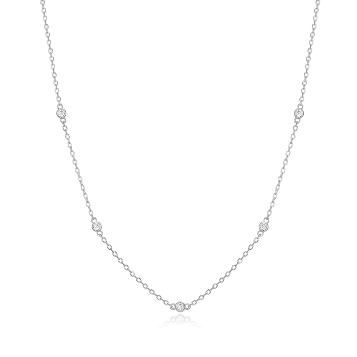 Bezel Station Necklace with Lab-Created Diamonds, Silver
