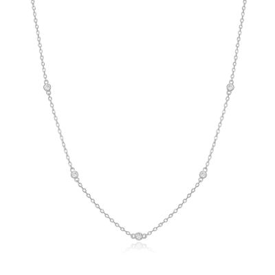Bezel Station Necklace with Lab-Created Diamonds, Silver