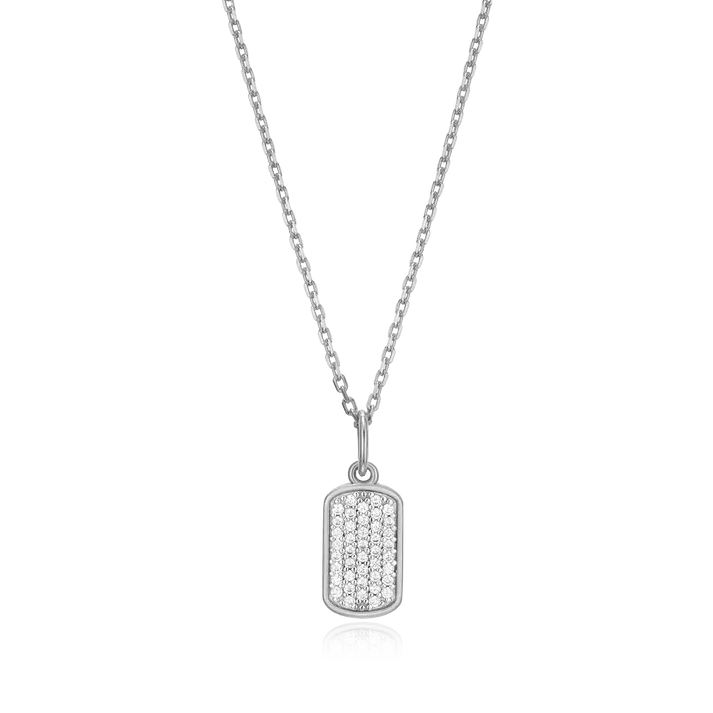 Mini Tag Necklace with Lab-Created Diamonds, Silver