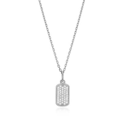Mini Tag Necklace with Lab-Created Diamonds, Silver