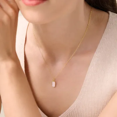Mini Tag Necklace with Lab-Created Diamonds, Gold