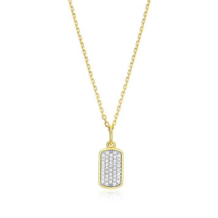 Mini Tag Necklace with Lab-Created Diamonds, Gold