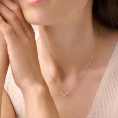 Chevron Necklace with Lab-Created Diamonds, Gold