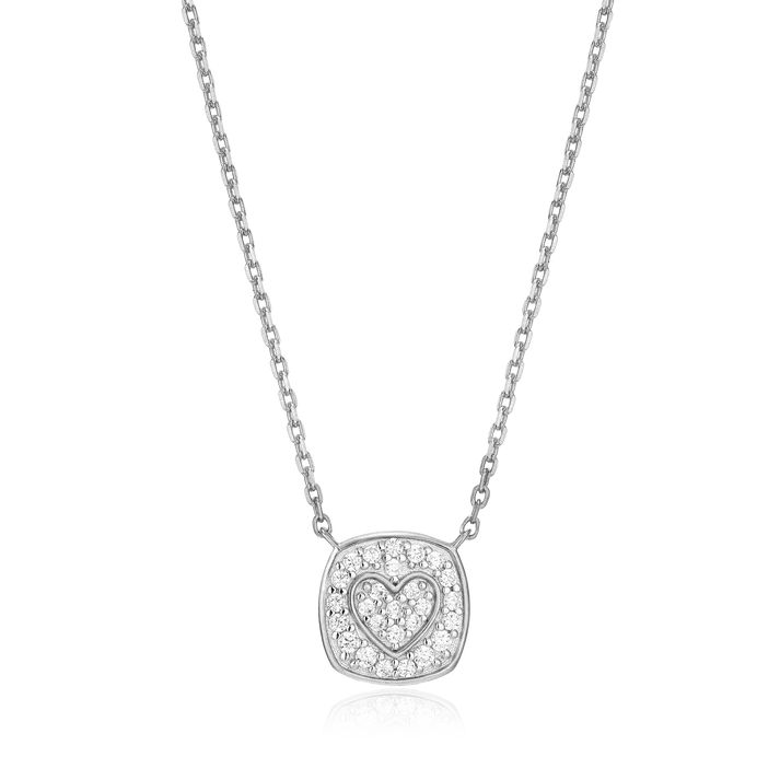 Heart Emblem Necklace with Lab-Created Diamonds, Silver