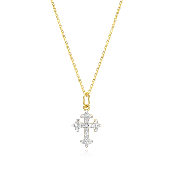 Flory Cross Necklace with Lab-Created Diamonds, Gold