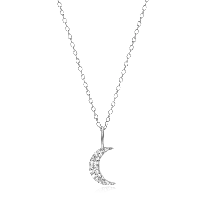 Crescent Moon Necklace with Lab-Created Diamonds, Silver
