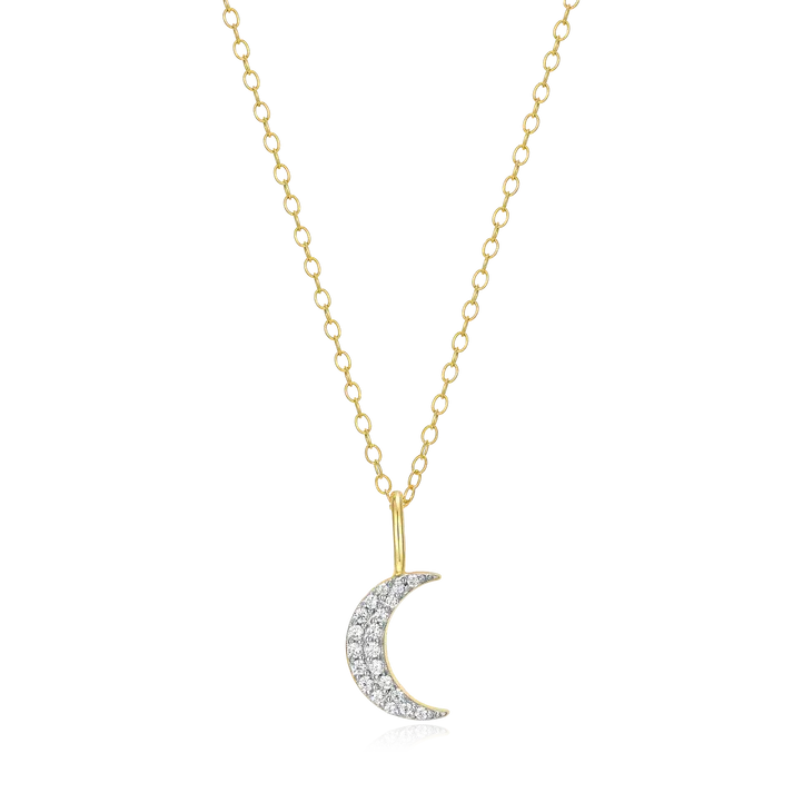 Crescent Moon Necklace with Lab-Created Diamonds, Gold