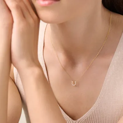 Horseshoe Necklace with Lab-Created Diamonds, Gold