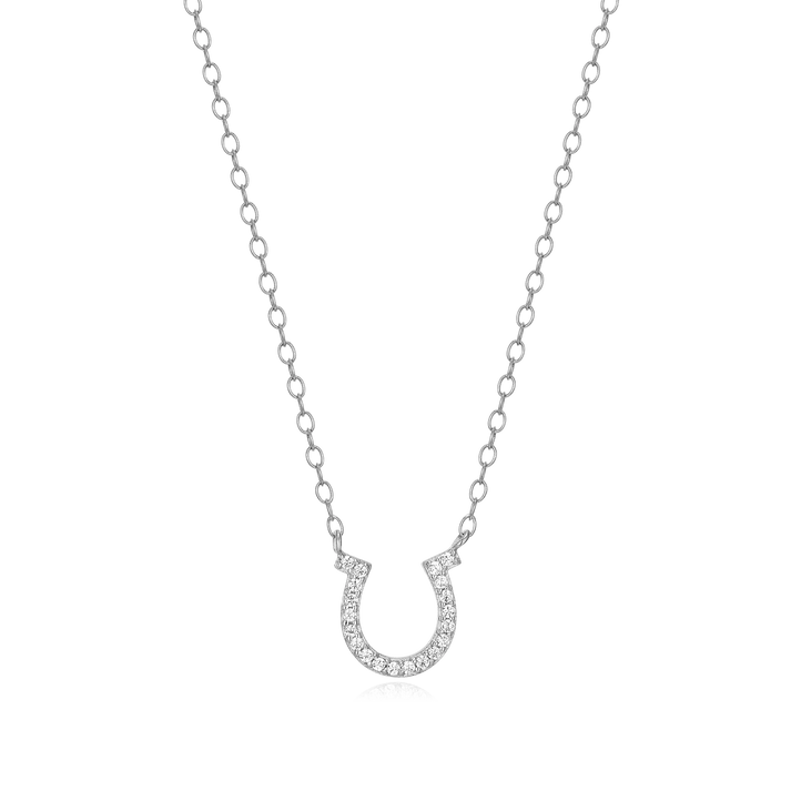 Horseshoe Necklace with Lab-Created Diamonds, Silver