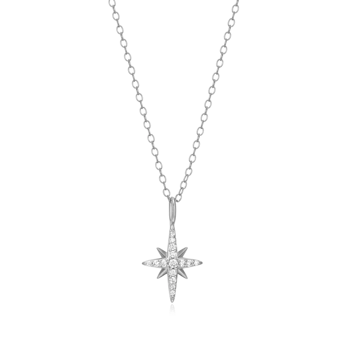 Cardinal Points Necklace with Lab-Created Diamonds, Silver