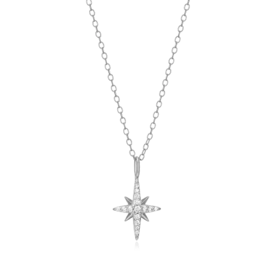 Cardinal Points Necklace with Lab-Created Diamonds, Silver