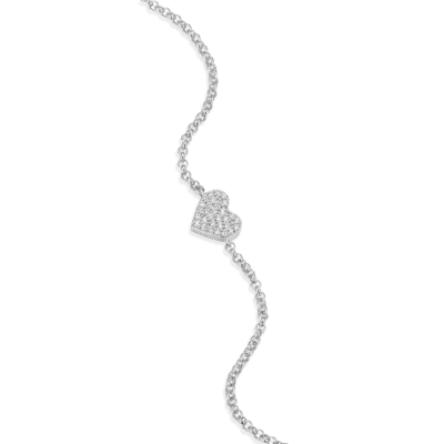 Pave Heart Bolo Bracelet with Lab-Created Diamonds, Silver