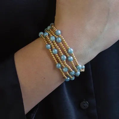 Lenny &amp; Eva Gilded Gold Bracelet - Aquamarine Dot