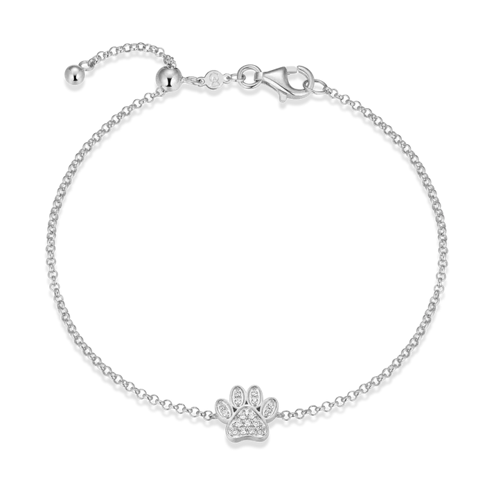 Paw Print Bolo Bracelet with Lab-Created Diamonds, Silver