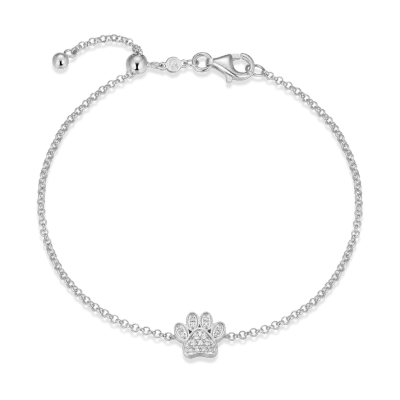 Paw Print Bolo Bracelet with Lab-Created Diamonds, Silver