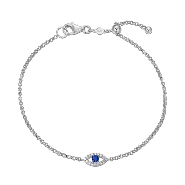 Evil Eye Bolo Bracelet with Lab-Created Diamonds, Silver