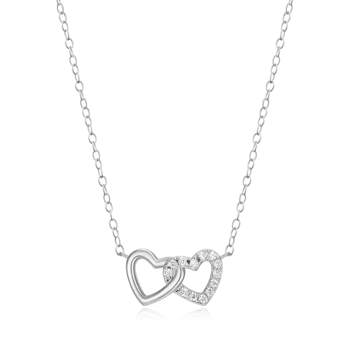 Open Twin Heart Necklace with Lab-Created Diamonds, Silver