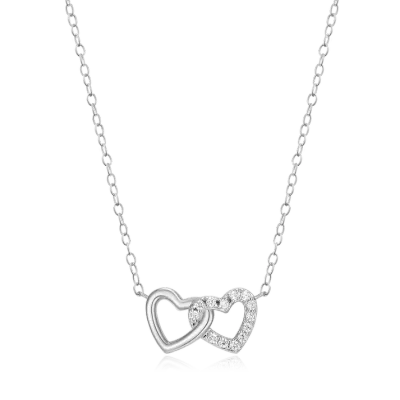 Open Twin Heart Necklace with Lab-Created Diamonds, Silver