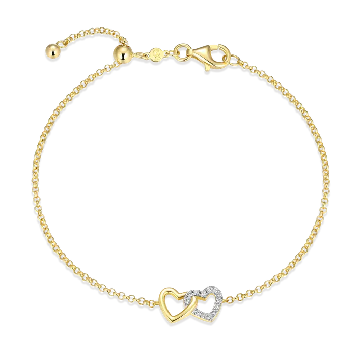 Open Twin Heart Bolo Bracelet with Lab-Created Diamonds, Gold