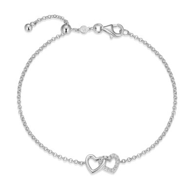 Open Twin Heart Bolo Bracelet with Lab-Created Diamonds, Silver