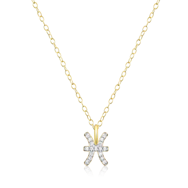 Pisces Zodiac Necklace with Lab-Created Diamonds, Gold