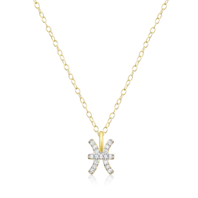 Pisces Zodiac Necklace with Lab-Created Diamonds, Gold