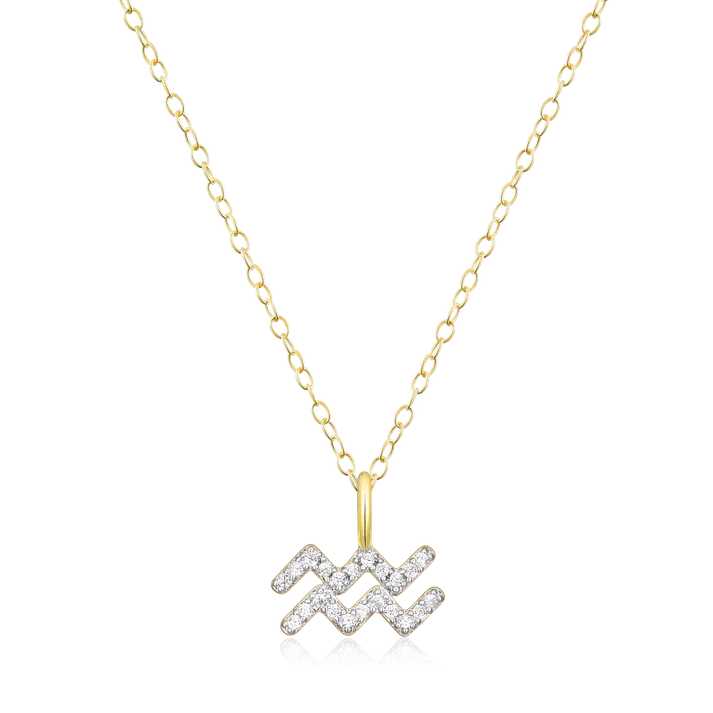Aquarius Zodiac Necklace with Lab-Created Diamonds, Gold