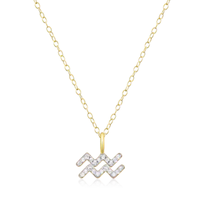 Aquarius Zodiac Necklace with Lab-Created Diamonds, Gold