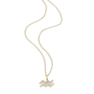 Aquarius Zodiac Necklace with Lab-Created Diamonds, Gold