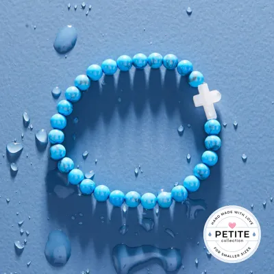 Petite Holy Water Cross Bracelet in Blue Howlite