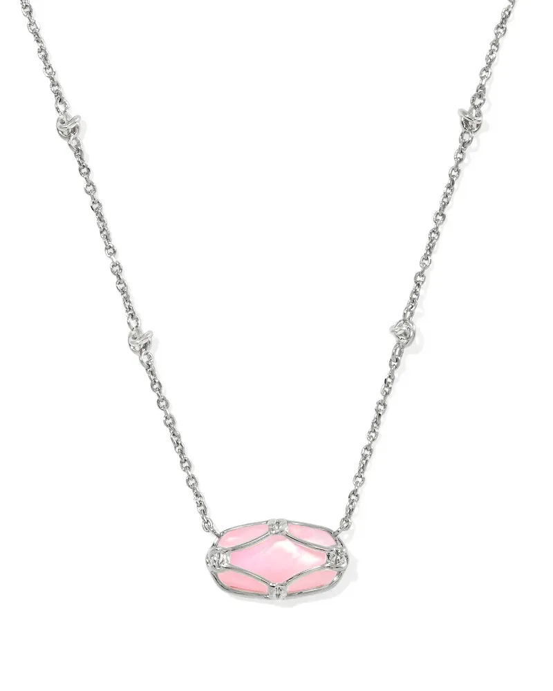 Kendra Scott Elisa Lattice Frame Necklace, Silver/Blush Ivory Mother-of-Pearl