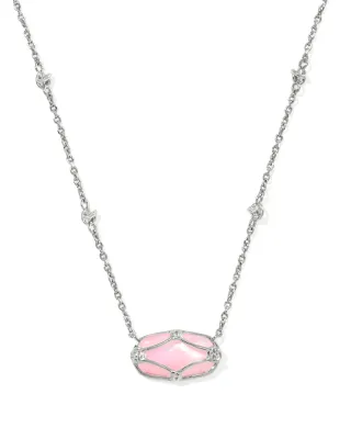 Kendra Scott Elisa Lattice Frame Necklace, Silver/Blush Ivory Mother-of-Pearl