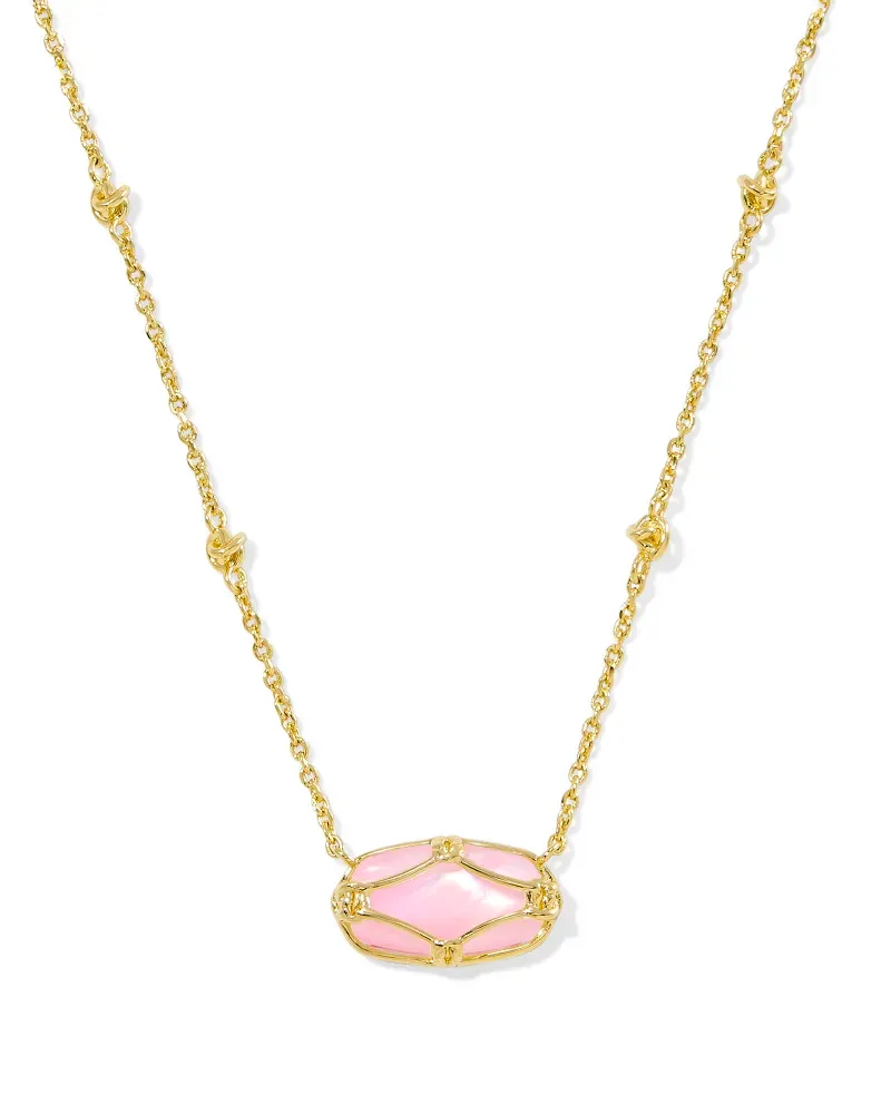 Kendra Scott Elisa Lattice Frame Necklace, Gold/Blush Ivory Mother-of-Pearl