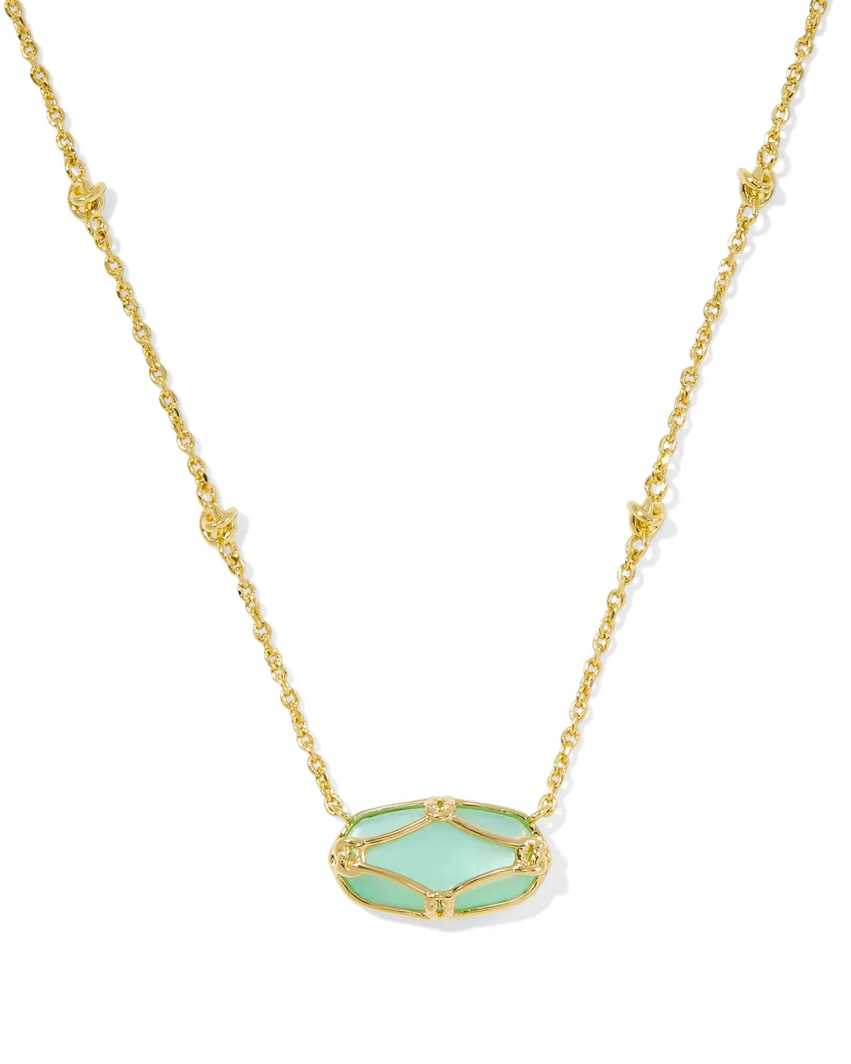 Kendra Elisa Lattice Frame Necklace, Gold/Light Green Mother-of-Pearl