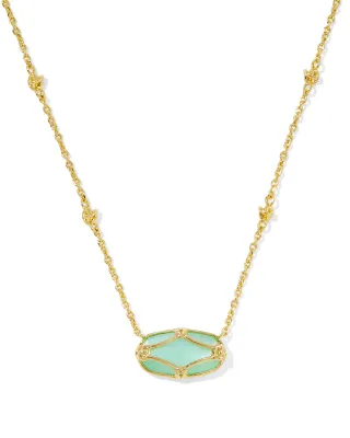Kendra Scott Elisa Lattice Frame Necklace, Gold/Light Green Mother-of-Pearl