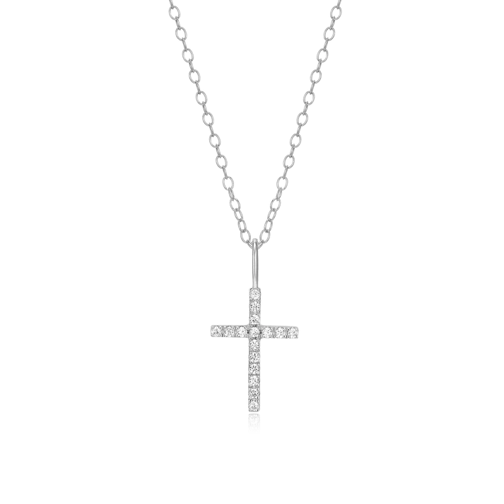Cross Necklace with Lab-Created Diamonds, Silver