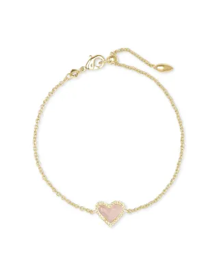 Kendra Scott Ari Heart Chain Bracelet, Gold/Rose Quartz
