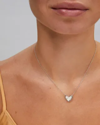 Kendra Scott Ari Heart Necklace, Silver/Ivory Mother-of-Pearl