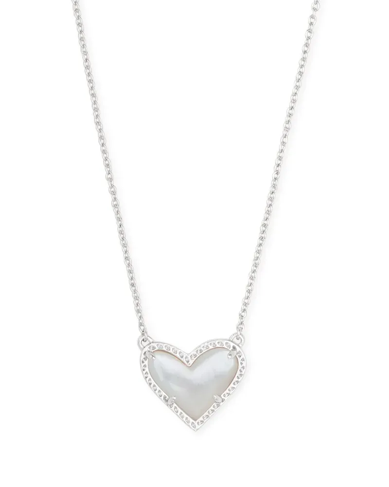 Kendra Scott Ari Heart Necklace, Silver/Ivory Mother-of-Pearl