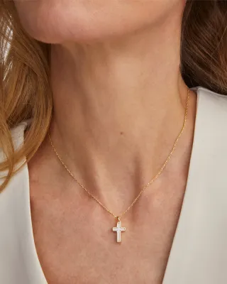 Kendra Scott Cross Pendant Necklace, Gold/White Kyocera Opal