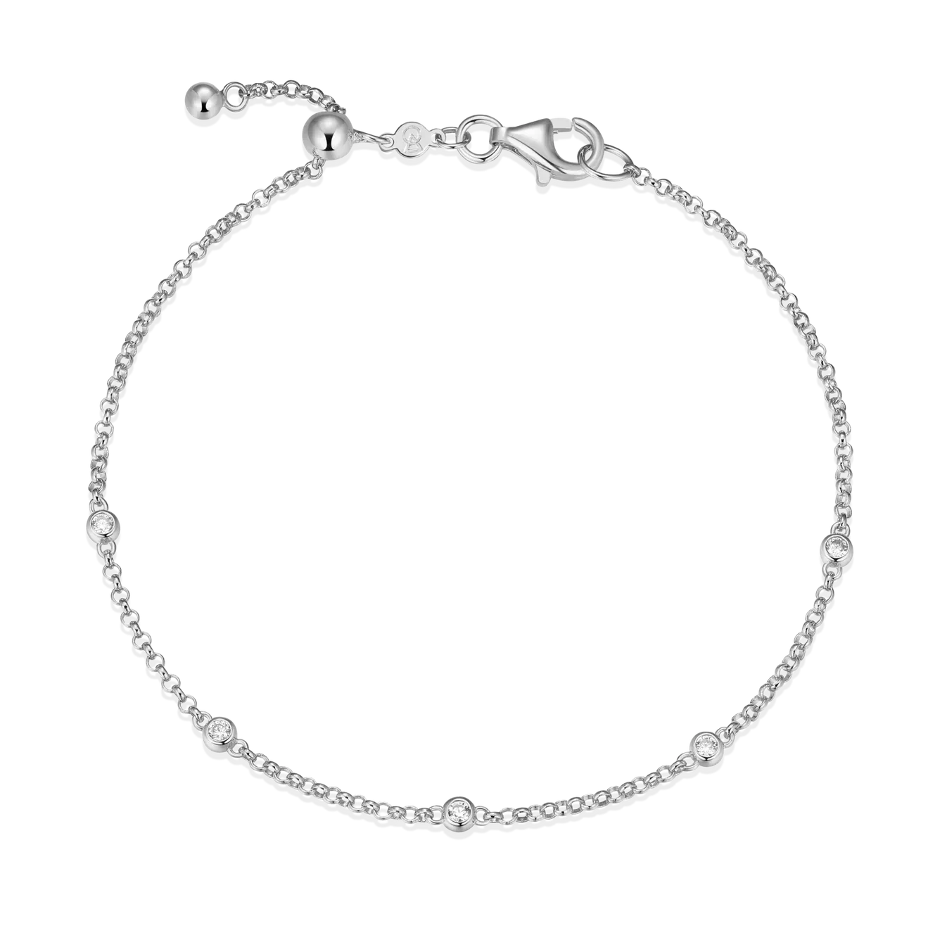 Bezel Station Bolo Bracelet with Lab-Created Diamonds, Silver