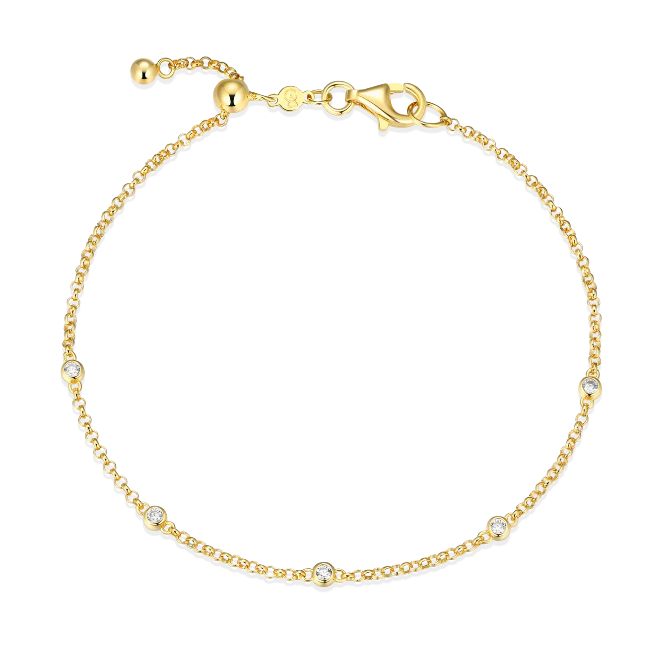 Bezel Station Bolo Bracelet with Lab-Created Diamonds, Gold