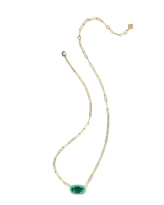 Kendra Scott Elisa Enamel Frame Paperclip Necklace, Gold/Emerald