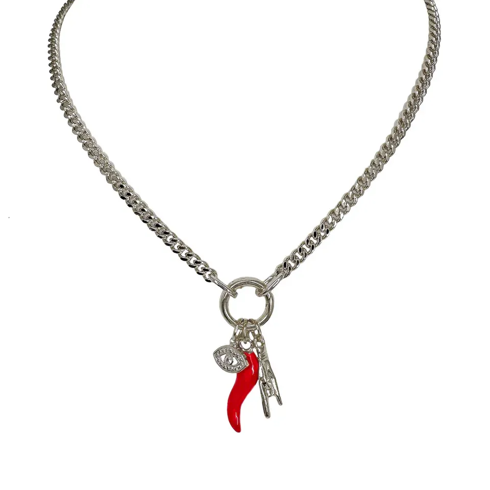 Mariano Italian Horn Protection Necklace, Silver
