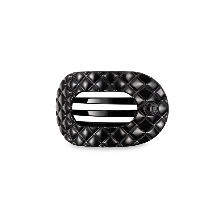 Teleties SMALL Flat Round Hair Clip, Jet Black Quilted