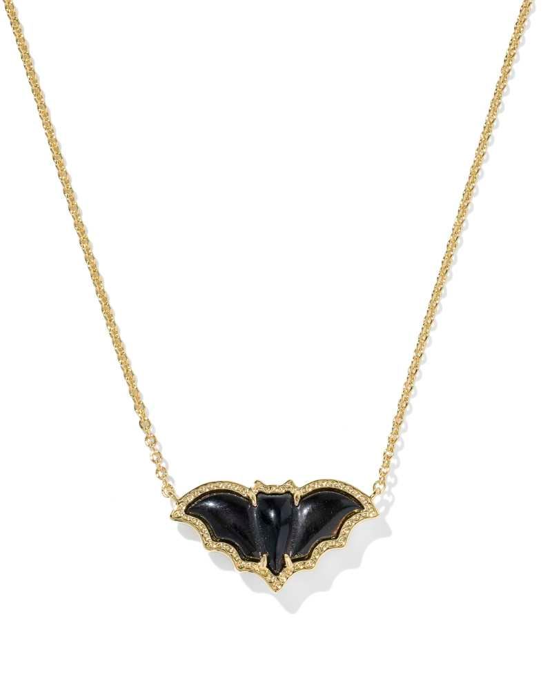 Kendra Scott Bat Pendant Necklace, Gold/Golden Obsidian
