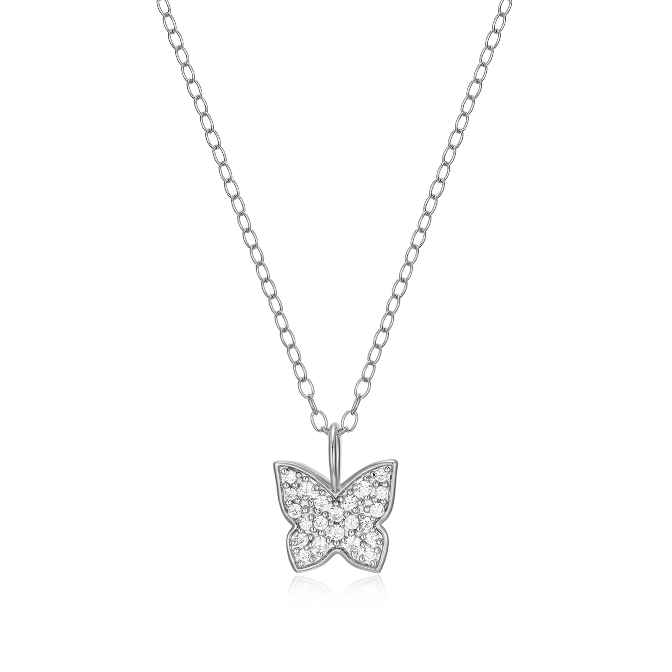 Butterfly Necklace with Lab-Created Diamonds, Silver