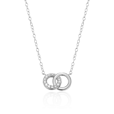 Twin Circle Necklace with Lab-Created Diamonds, Silver