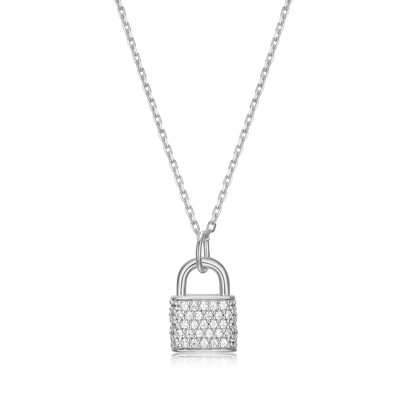 Lock Necklace with Lab-Created Diamonds, Silver