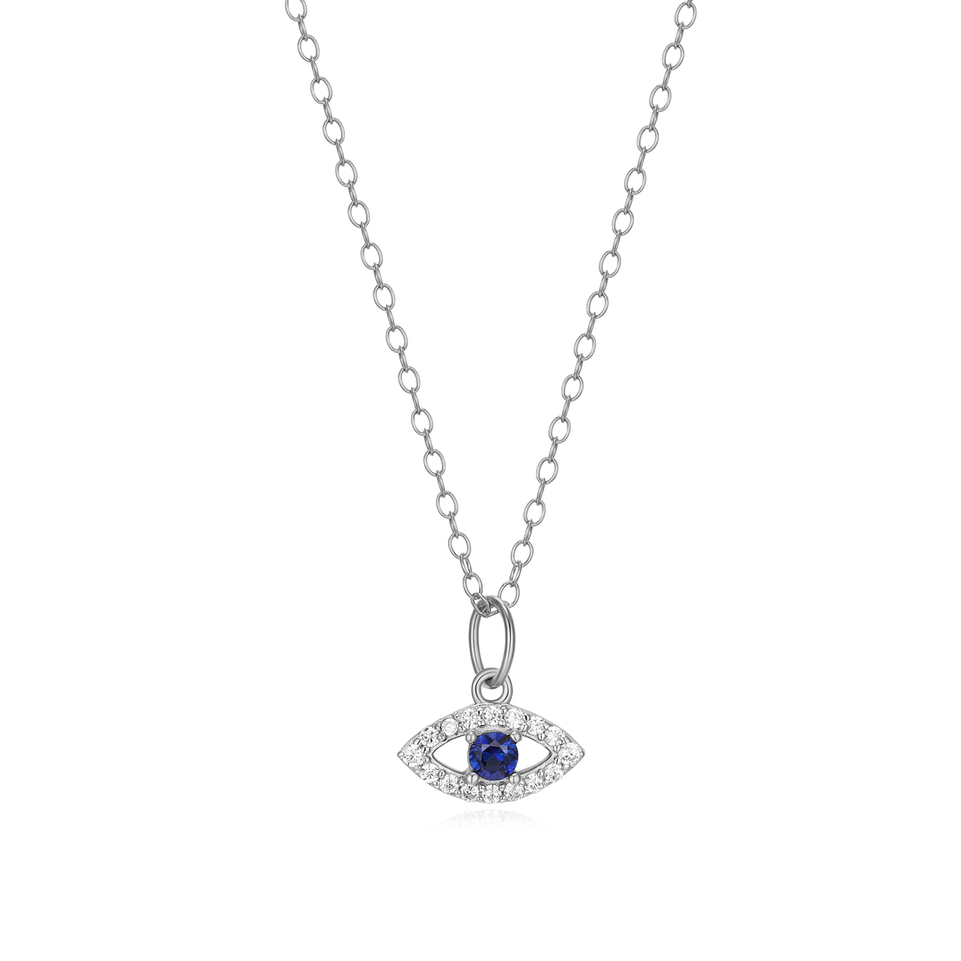 Evil Eye Necklace with Lab-Created Diamonds, Silver